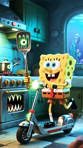 SpongeBob’s Spatula Transformed Into a Scary Scooter Ride! 🍳😱🛵 #SpongeBob #ToonRideShock