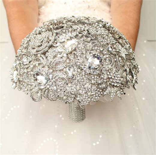 Special Price! Silver Wedding Bouquet. Crystal Bridal Bouquet. Brooch Bouquet. Full Jeweled Bouquet. - Etsy