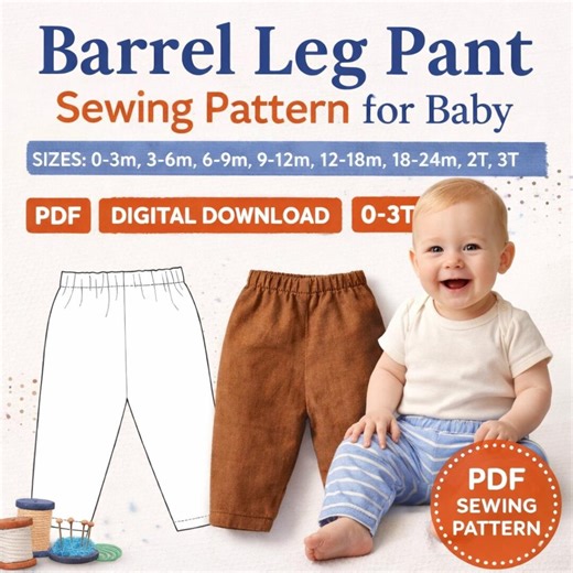 Barrel Leg Pant Sewing Pattern for Baby | Easy Beginner PDF for Kids & Toddlers | DIY Infant to Preschool Pants | Digital Download - Etsy