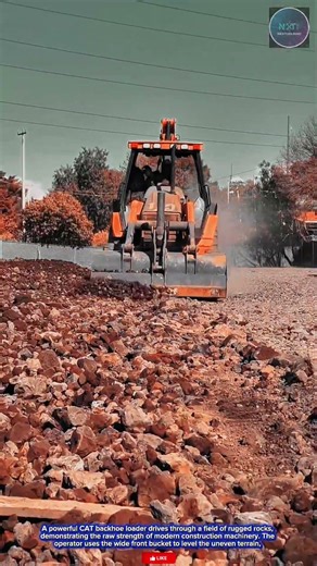Power & Precision: CAT Backhoe Loader Leveling Rugged Terrain for Site Preparation