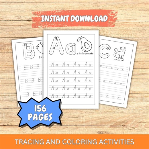 156 Pages Alphabet Tracing Worksheet | Coloring Activities | Printables Preschool Kindergarten Writing Activity A4 Sizes. (instant Download) - Etsy