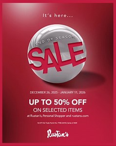 This is your final chance to secure the season’s favorites before the year ends. Treat yourself at the Rustan’s End of Season Sale from December 26, 2025 to January 11, 2026 and invest in the exceptional quality and signature style you love. Enjoy exclusive promos up to 50% off on our finely curated collections across fashion, beauty, home, and more. Discover more: https://rstns.shop/EOSS2026 #Rustans #RustansEndOfSeasonSale | Rustan's