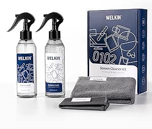 WELKIN Screen Cleaner Spray Kit (250ml + 250ml) - Cleaning Mist and Gel for TV, Laptop, Computer, Phone Touchscreen - 2 Sprayers, 1 Microfiber Cloth & 1 Glass Wipe Included