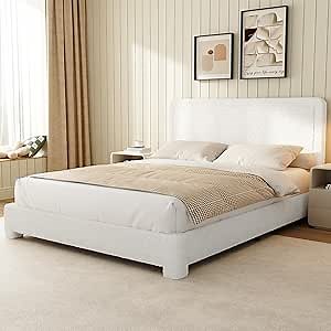 WEUP Twin Size Boucle Bed Frame, Upholstered Teddy Fabric Bed Frame with Headboard, Soft Rounded Corners, No Box Spring Required, Adjustable Headboard, Easy Assembly