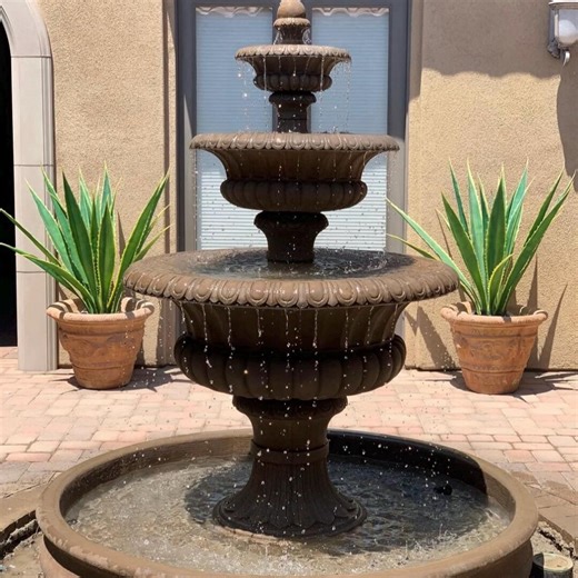3 Tier Classic Cast Stone Garden Fountain – Traditional Outdoor Water Feature - Etsy