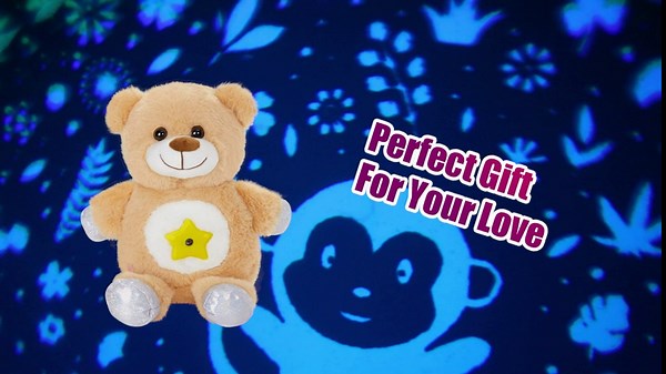 Glow Guards Bear Projector Stuffed Animal Musical Night Light Soother Teddy Bear Soft Plush Toy Lullabies Birthday Christmas for Toddler Kids,13''
