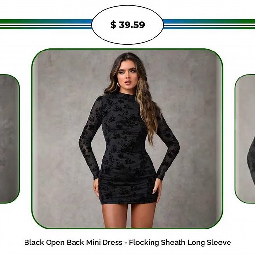 Black Open Back Mini Dress - Flocking Sheath Long Sleeve