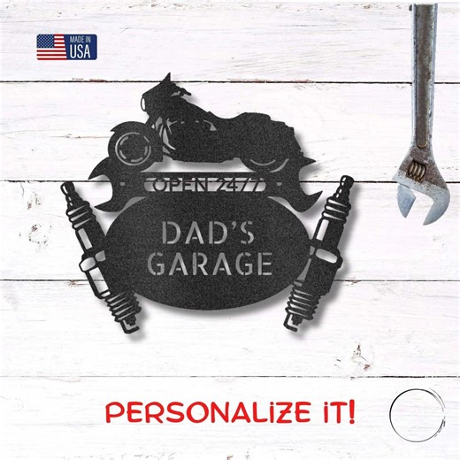 Personalized Motorcycle Garage Metal Sign, Custom Dad Garage Decor, Biker Wall Art, Man Cave Gift, Mechanic Shop Sign, Fathers Day Gift Idea - Etsy