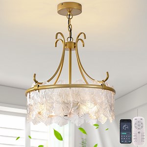 Garwarm 20" Gold Fandelier Ceiling Fan with Light, Crystal Chandelier Ceiling Fan with Light and Remote Control, Modern Caged Adjustable Chain for Girl's Bedroom, Nursery, Living Room