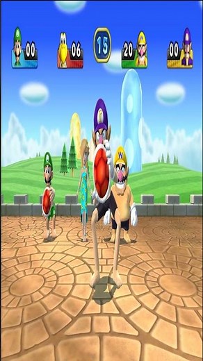 Mario Party 9 - Luigi, Wario, Waluigi and Rosalina throw red turtle shells to fight