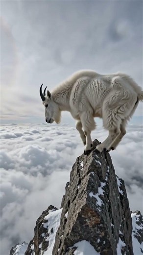 Defying Gravity: Mountain Goat Standing Above the Clouds! ☁️🐐#wildlife#mountains#adventure#shorts