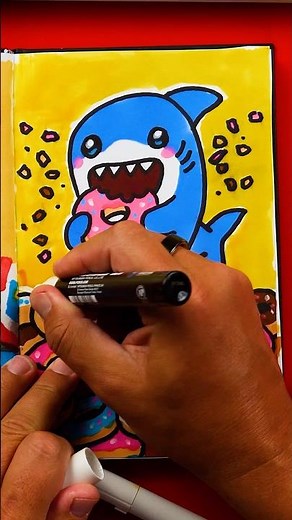 Sketchbook challenge - draw a shark eating your favorite treat! #artforkidshub 🦈🍩