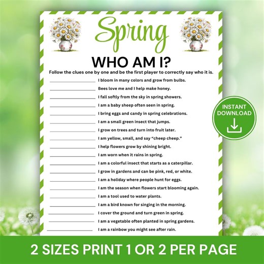 Spring Who Am I Game Printable, Spring Party Guessing Game, Spring Icebreaker Game for Kids Teens Adults, Classroom Spring Activity - Etsy