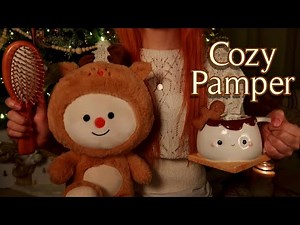 ASMR | Tucking You In at Night by the Christmas Tree 🎄(hair brushing, sheet mask, candle, hot cocoa)