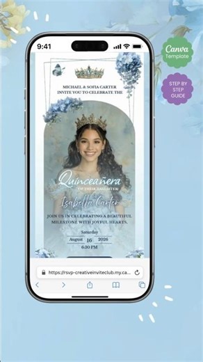 Light Blue Quinceañera Invitation Canva, Animated 15, 16, Birthday,Music RSVP,Countdown,Quince Party
