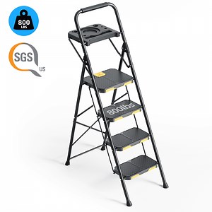 Kingrack 4 Step Ladder, 800 lbs Capacity with Tool Platform, Folding Steel Step Stool, Safety Lock, Portable for Home, Painting, Outdoor & Garage