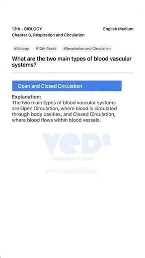 12th Biology Respiration and Circulation Blood Vascular Systems