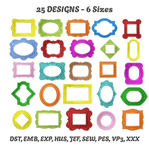 25 Shapes Machine Embroidery Designs, Shapes & Borders, Frames Design, Instant Download, Bundle of Shapes, EMB Included - Etsy