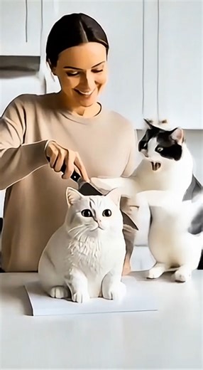 Cat Screams as She Cuts the Cake! 😱🐱😂 #CatReaction #FunnyCats #ViralCatVideo #catlaughs