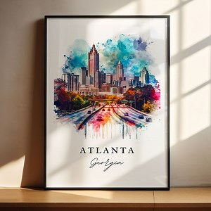 Atlanta Watercolor Travel Art - Georgia, Atlanta Print, Wedding Gift, Birthday Present, Custom Text, Perfect Gift - Etsy