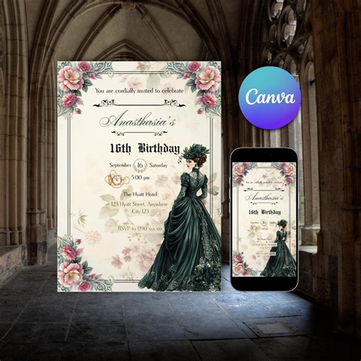 Medieval Birthday Invitation | Editable Renaissance Victorian Invite | Victorian Style Birthday Invite | Editable Canva Template - Etsy