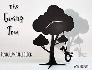 The Giving Tree - Girl Swinging on tire - Silhouette Pendulum Table Clock