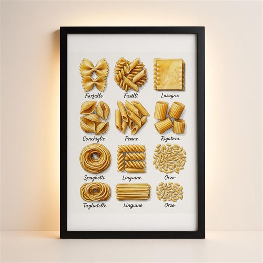 Italian Pasta Types Print | Watercolor Kitchen Art | Pasta Shapes Guide | Italian Food Art | Kitchen Decor | Chef Gift | Culinary Print - Etsy