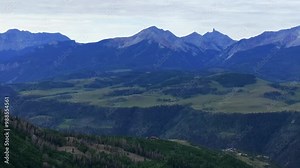 Lizard Head Wilson Peak Last Dollar Road Telluride Colorado Rocky ski resort Mountains town summer aerial drone vista landscape Aspen tree forest grove sheep grazing land San Juan Range circle right