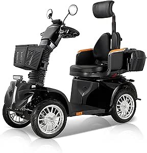 All Terrain 4-Wheel Electric Powered Mobility Scooter for Seniors & Adults Mobile Scooters Heavy Duty Adjustable Seat, 800W Motor, 500lbs Capacity (Black)