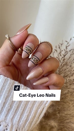 Herbstliche Cat-Eye Nails mit Leo Design