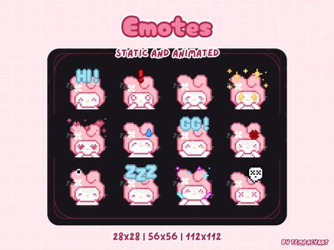 Pixel Pink Bunny Emotes Pack | 12 Animated and Static Emotes | Twitch Discord Youtube | Gaming Streaming | Cute Kawaii - Etsy