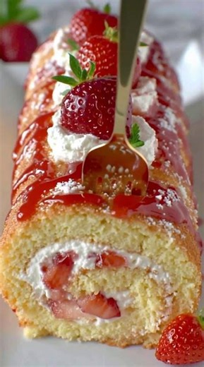 🍓🍰 Strawberry Cream Roll Cake for food lovers ✨🎂