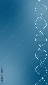 Abstract DNA double helix animation - blue background. Glowing rotating 3D DNA double helix - Medical and Science concepts. Seamless loopable vertical background.