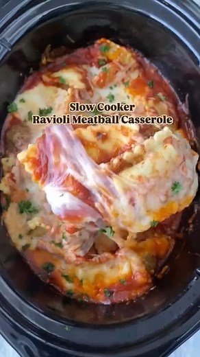 Slow Cooker Ravioli Meatball Casserole | Shannon Epstein - Fit Slow Cooker Queen