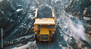 Dump trucks transporting coal in an opencut mine in the Hunter Valley. Concept Opencut Mining, Dump Trucks, Coal Transportation, Hunter Valley, Industrial Operations