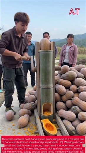 Manual Pumpkin Slicing: Bamboo Frame Hand-Cranked Cutter #shorts