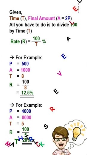 Trick 482 - How to calculate Rate of Interest if... - Math Tricks