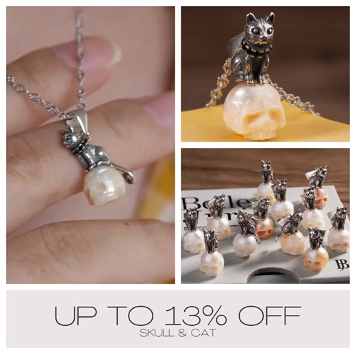 1.8K views | ‍⬛Distressed Celestial Cat Pearl Skull Necklace‍⬛ We...