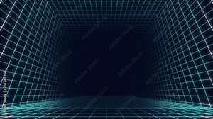 3d grid in motion with parallax effect. Abstract background with squares