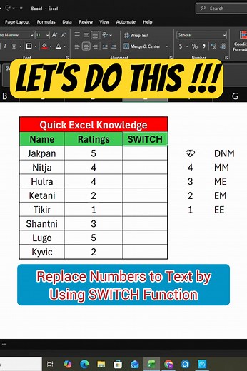 SWITCH Formula in Excel | SWITCH Function in Excel | #switch #formula #excel #excelshorts #tricks