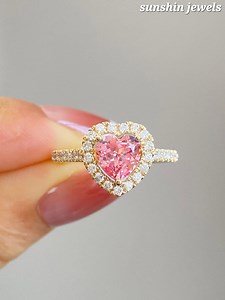 Pink Heart Engagement Ring, 14K Solid Gold Halo Ring, Heart Cut Pink Sapphire Promise Ring, Diamond Pave Band, Romantic Anniversary Gift Her - Etsy.de