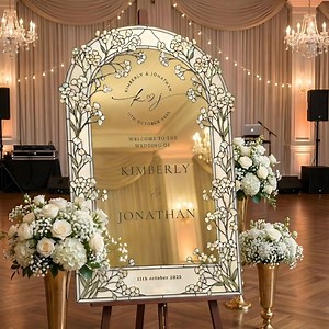 Vintage White Floral Wedding Sign, Stained Glass Look, Baby's Breath Arch, Personalized Ceremony Sign, Custom Acrylic Entrance Board - Etsy