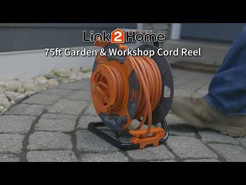Link2Home Garden and Workshop Cord Reel 75 ft. Extension Cord – 14 AWG SJTW Cable