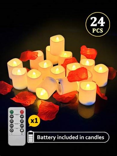 6/12/24 PCS Remote Control Flameless Candles, With Timer/Remote Control, Battery Powered, LED Wishing Candles, Tea Lights, LED Flameless Candle Lights For Halloween, Valentine's Day, Christmas, Wedding, Party, Home Decor And Other Holidays | SHEIN
