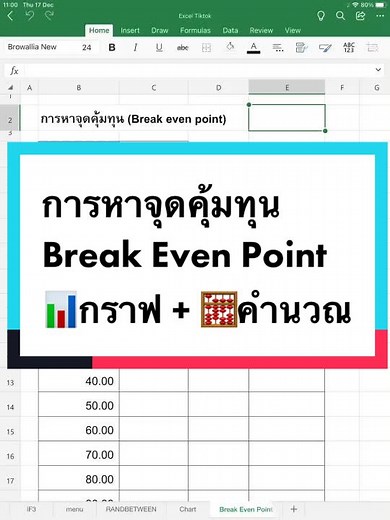 การหาจุดคุ้มทุนด้วยกราฟ คำนวณ || How to find Break Even Point #excelsoezy #excel #excel_on_iPad #excel_learning #exceltips #TikTokHowToรู้เลย