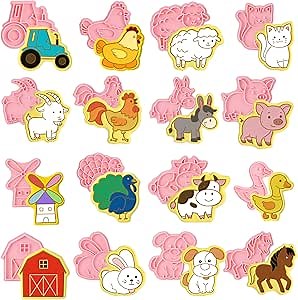 Jspupifip 16 Pack 3D Cookie Cutters Set DIY Press Molds Farm Animal | Lovely Farm Animal Graphics, Suits Farm‑theme Birthday, Ideal For Kid Hand‑on Fondant and Biscuit Baking