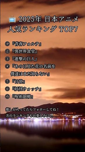 2025年最新🇯🇵日本アニメ人気ランキングTOP7!