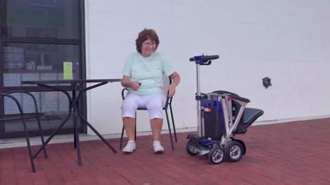 Transformer Folding Mobility Scooter - Lightweight Electric Automatic Folding Travel Scooter for Adults - Airline Approved - 300 lbs Weight Capacity - 13 Miles on a Charge (Blue)