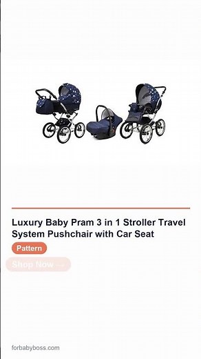 Luxury Baby Pram 3 in 1 Stroller Travel System Pushchair with Car Seat in Pattern