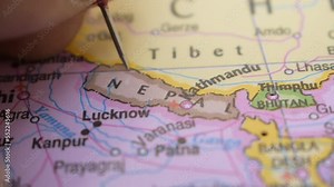 Location of Nepal, Political Map With Red Push Pin Pointing